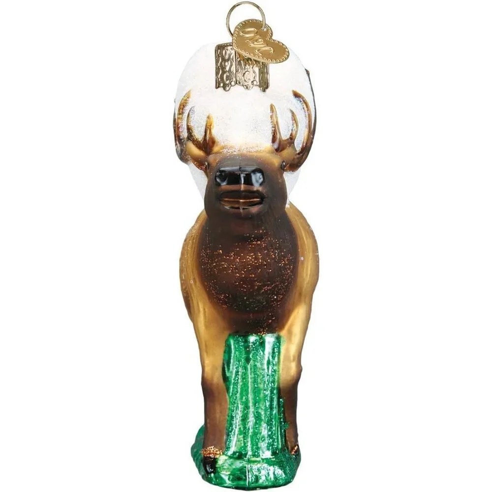 Glass Blown Elk Hand Painted and Glittered Ornament Christmas Decoration